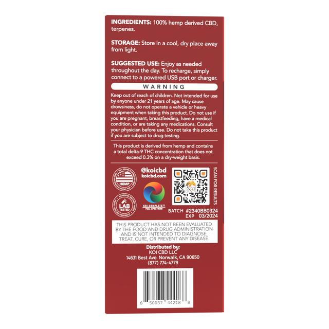 Koi CBD Full Spectrum Disposable Vape Bar (2 Gram) - Hawaiian Driver ( CBDFarmacy Koi CBD Full Spectrum Disposable Vape Bar (2 Gram) - Hawaiian Driver ( CBDFarmacy