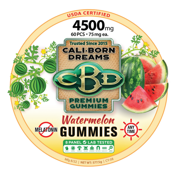 Cali Born Dreams Watermelon-Flavored 4800mg CBD Gummies – 30mg