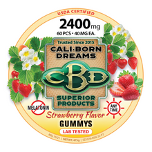 Load image into Gallery viewer, Cali Born Dreams Strawberry-flavored (2400mg total) 40mg CBD Gummy Rings – 60 ct. (No Melatonin)