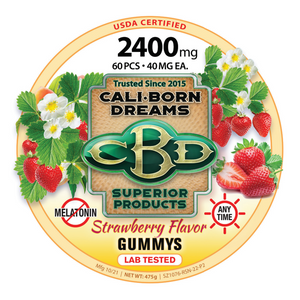 Cali Born Dreams Strawberry-flavored (2400mg total) 40mg CBD Gummy Rings – 60 ct. (No Melatonin)